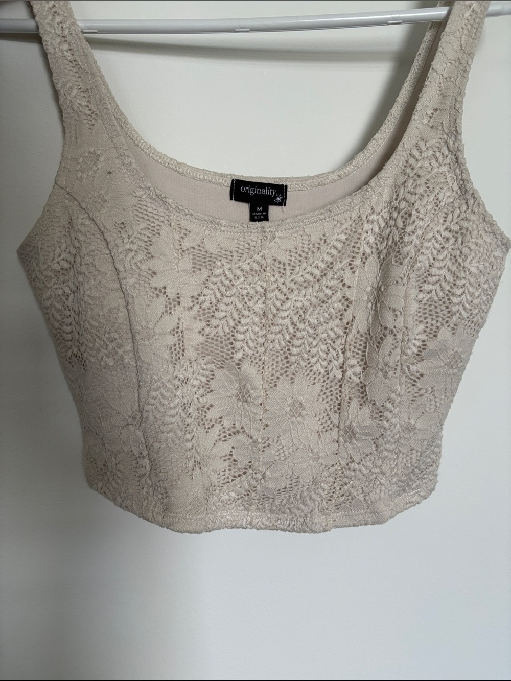Beige Lace Crop Tank Top Corset Style